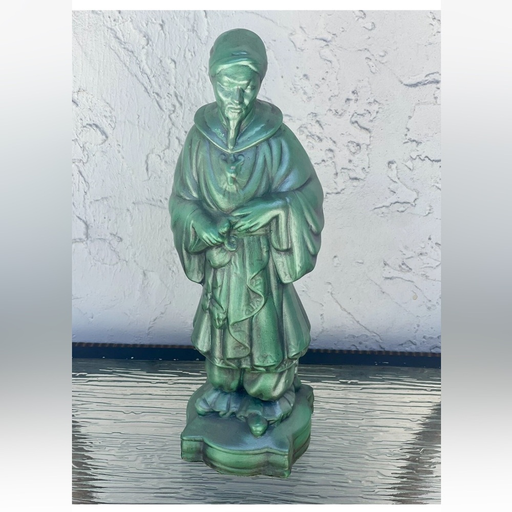 Vintage Celadon Glaze Ceramic‎ Chinese Emperor Statue Buddha Jade